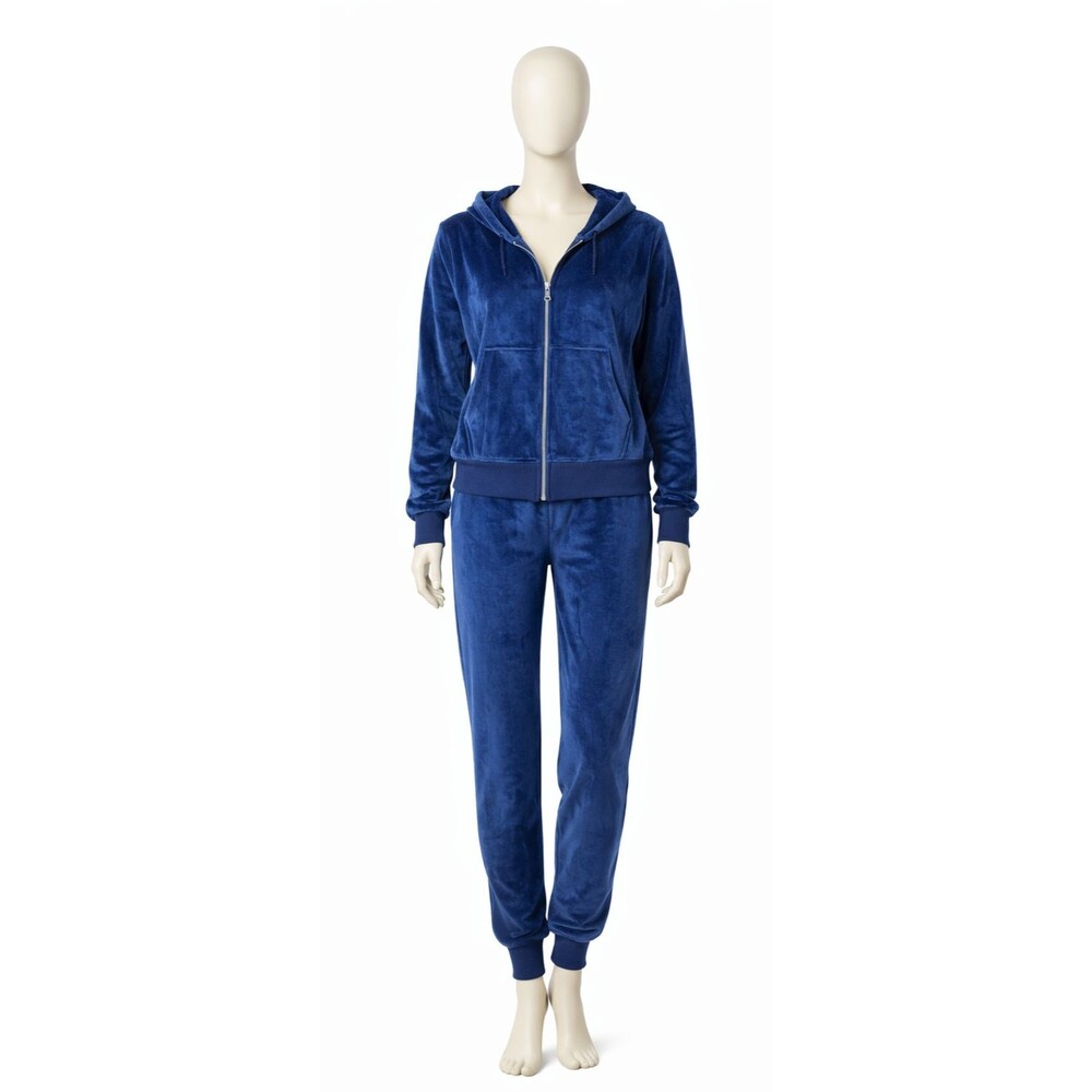 Felina Womens 2-piece Velour Hoodie & Jogger Set Blue Size Medium New w/Tags